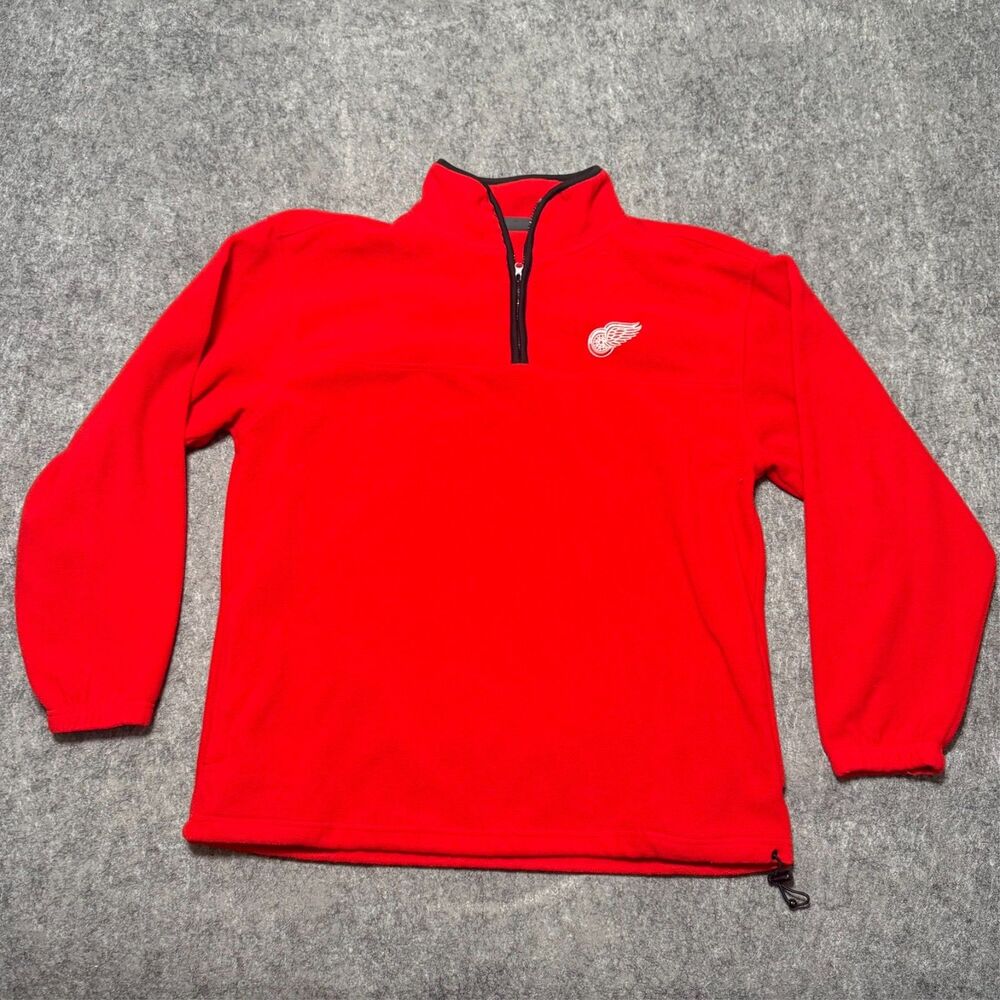 Vintage Pro Edge Fleece Jacket 1/4 Zip Pullover Size XL Red Detroit Red Wings